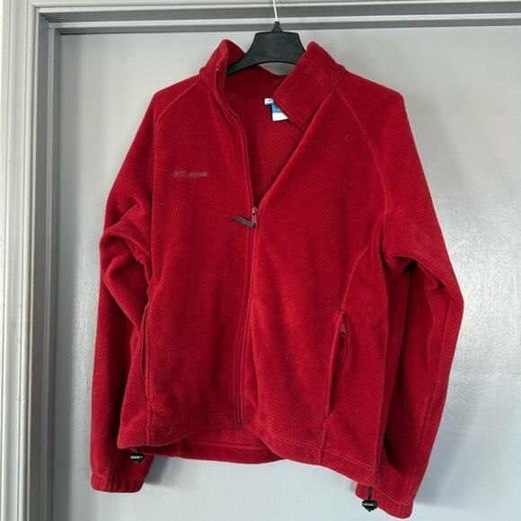 Columbia Mens Red XL Full Front Zip Fleece Long Sleeved Jacket Logos - Picture 1 of 7